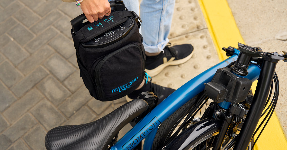 Folded brompton electric with a green background