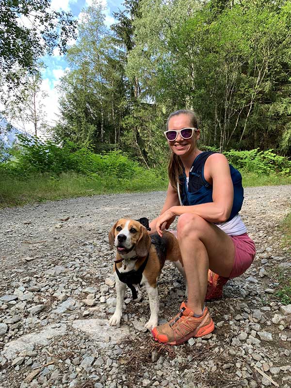 Louisa Holbrook, head of Sustainability at Brompton, with her dog