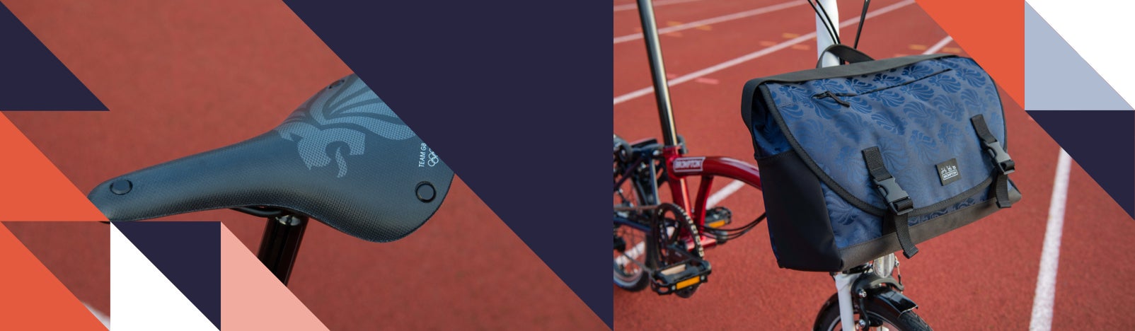 An edit of the Brompton x Team GB bike saddle and luggage